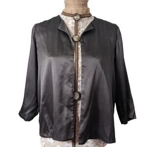 Eileen Fisher Petite Silk Jacket Blazer 3 Button Collarless Brown‎ PM